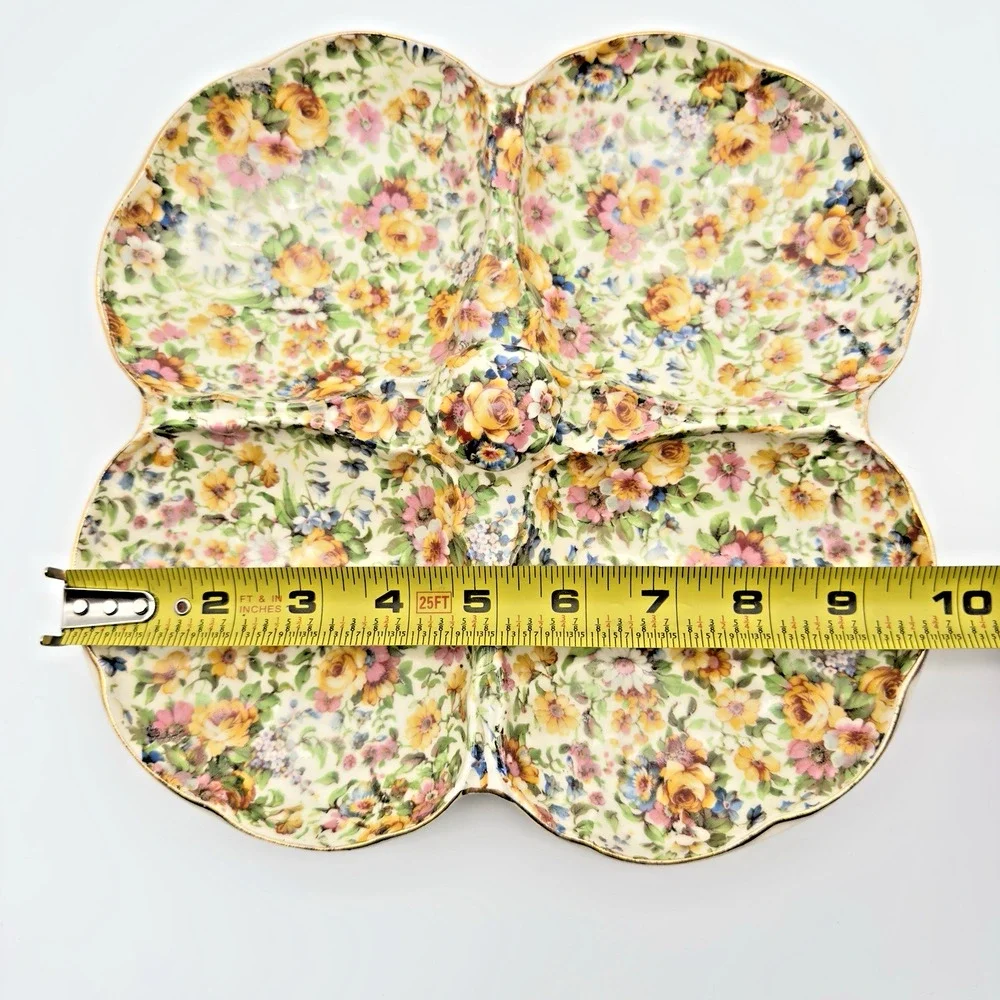 Vintage Chintz Windsor E & R Erphila 4 Section Serving Dish Czechoslovakia